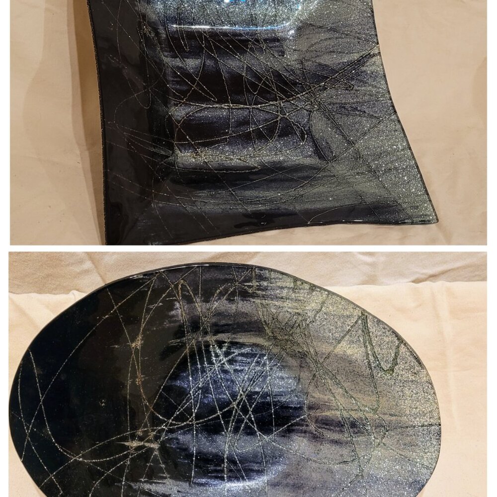 Set of 2 Discontinued D'Lusso Home Collect Oval & Square Black/Silver Deco Bowls